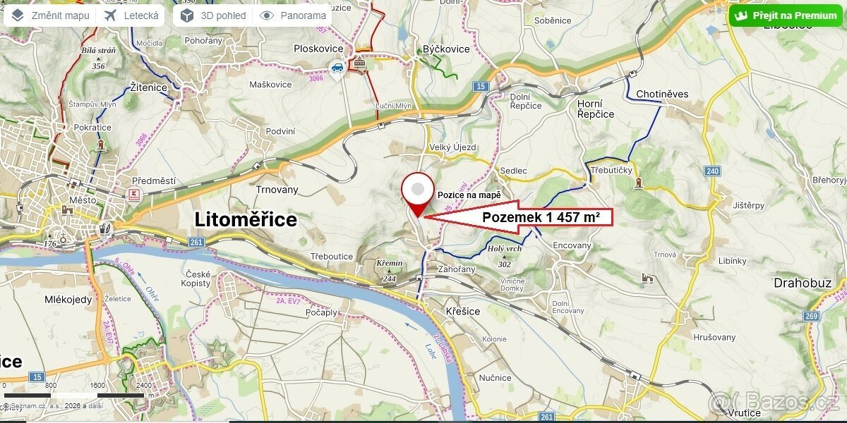 Pozemek 1 457 m², v Zahořanech u Litoměřic