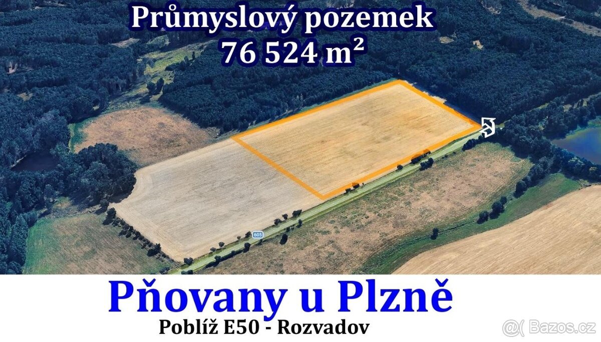 Prodej PRŮMYSLOVÉHO pozemku 76.524 m2, PŇOVANY (Plzeň)