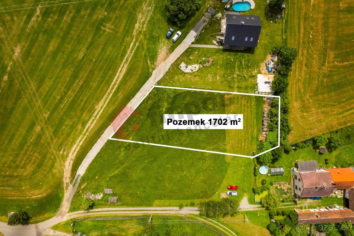 Prodej nádherné stavební parcely s výhledem 1702 m2, 3km od 