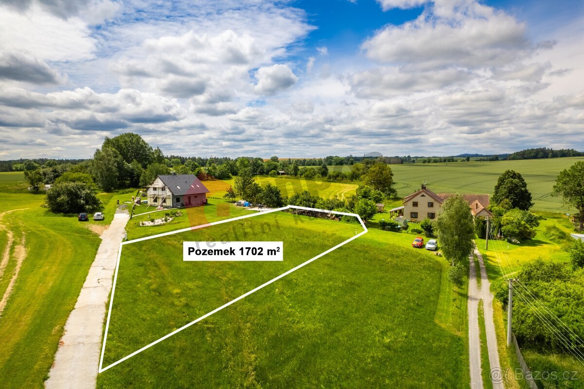 Prodej nádherné stavební parcely s výhledem 1702 m2, 3km od 