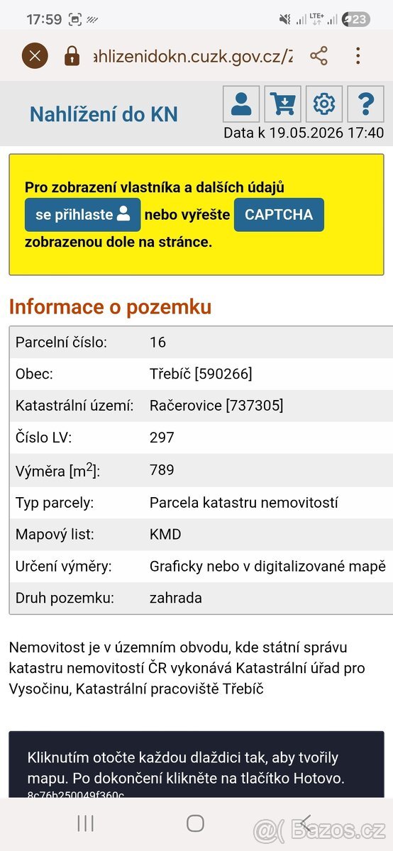 Prodej stavebního pozemku 789m² do smazání