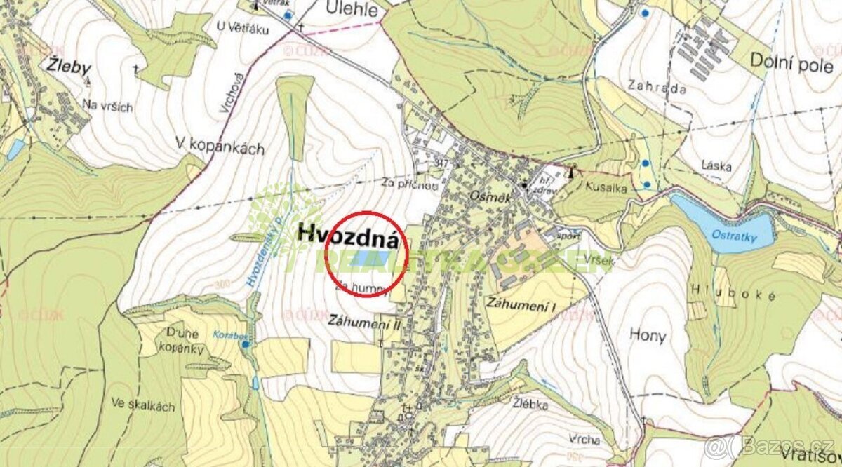 Prodej pozemku v k.ú. Hvozdná, okr. Zlín, CP 8890 m2