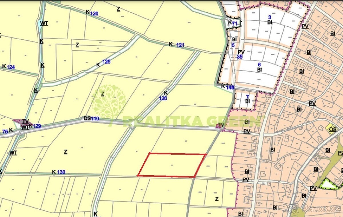 Prodej pozemku v k.ú. Hvozdná, okr. Zlín, CP 8890 m2
