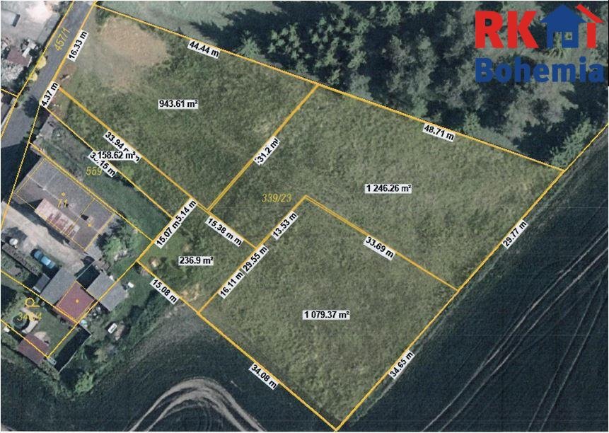 Prodej, stavební pozemek 1050 m2, Plazy - část Valy, Mladá B
