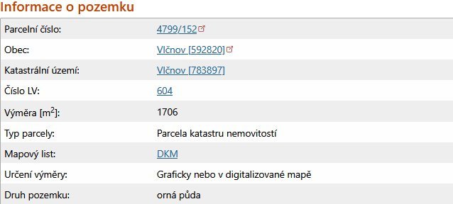 Orná půda Vlčnov - podíl 1/9 z celkové výměry 1706 m2