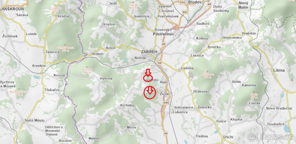 Prodej lesních pozemků k.ú. Jestřebí u Zábřeha