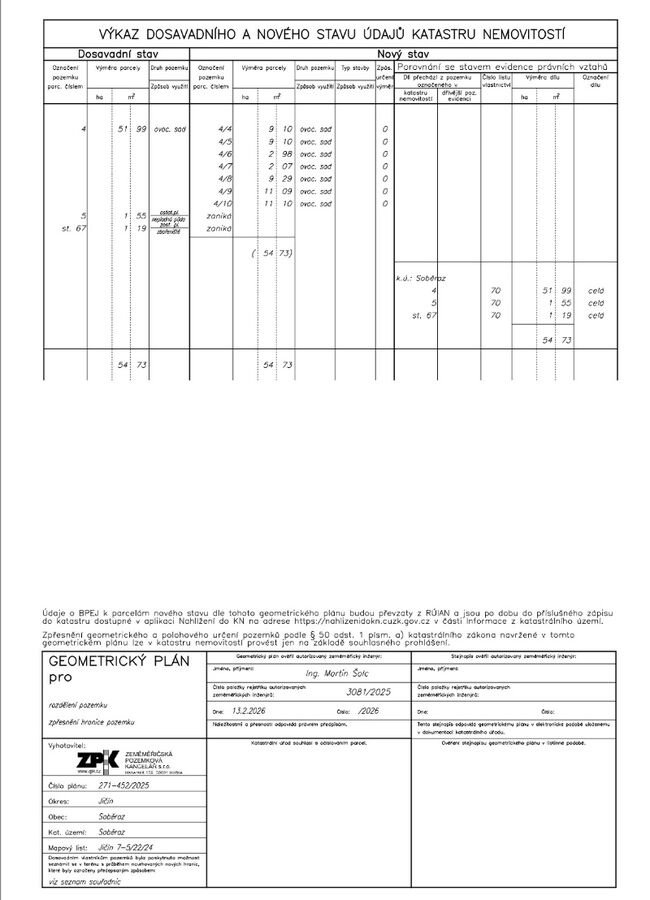 Prodej 5 stavebních pozemků - 5266m2