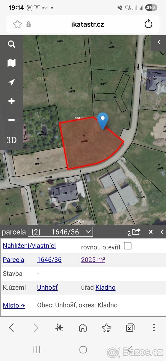 Prodej stavebního pozemku 2 025 m² – Unhošť, část Nouzov