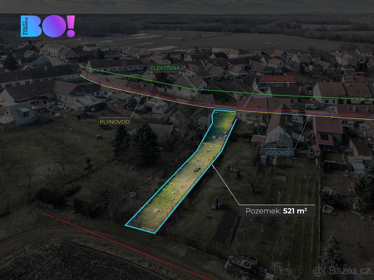 Prodej stavebního pozemku 521 m², ul. Zadní, Pouzdřany, okre
