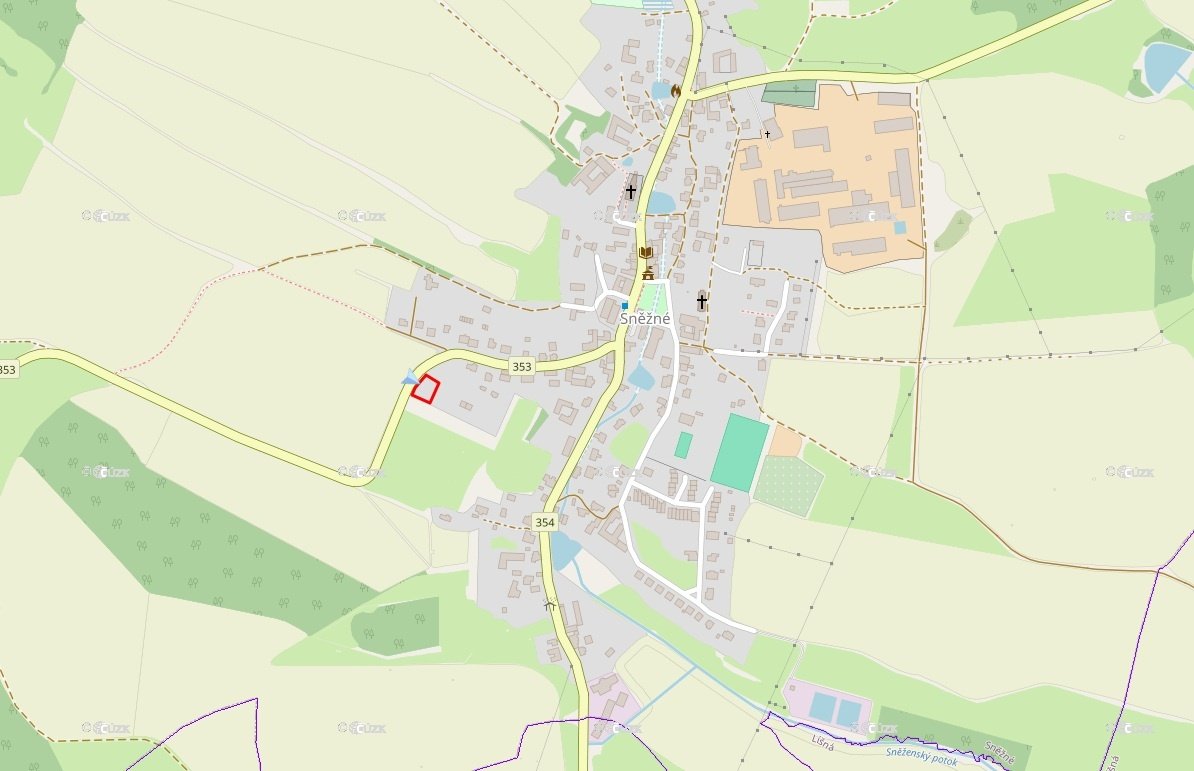 Stavební parcela - pozemek 1020 m² Sněžné, Vysočina