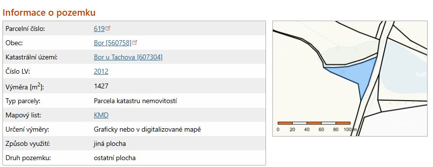 Pozemek 1427 m² v Boru u Tachova
