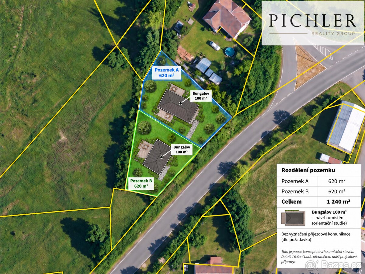 Prodej stavebního pozemku 620 m² označený A s podílem na pří