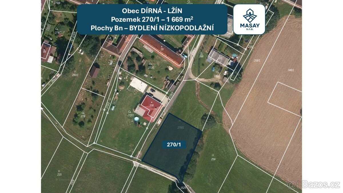 Prodej stavebního pozemku 1 669 m² Lžín