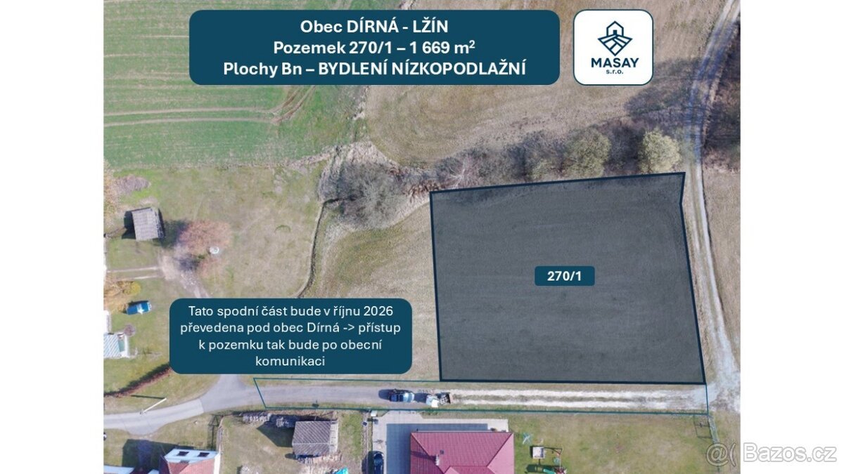 Prodej stavebního pozemku 1 669 m² Lžín