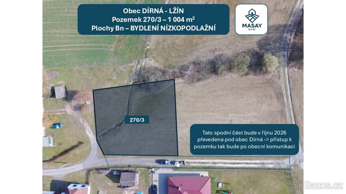 Prodej stavebního pozemku 1 004 m² Lžín
