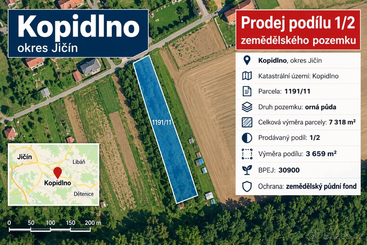Orná půda Kopidlno 3 659 m² – podíl 1/2