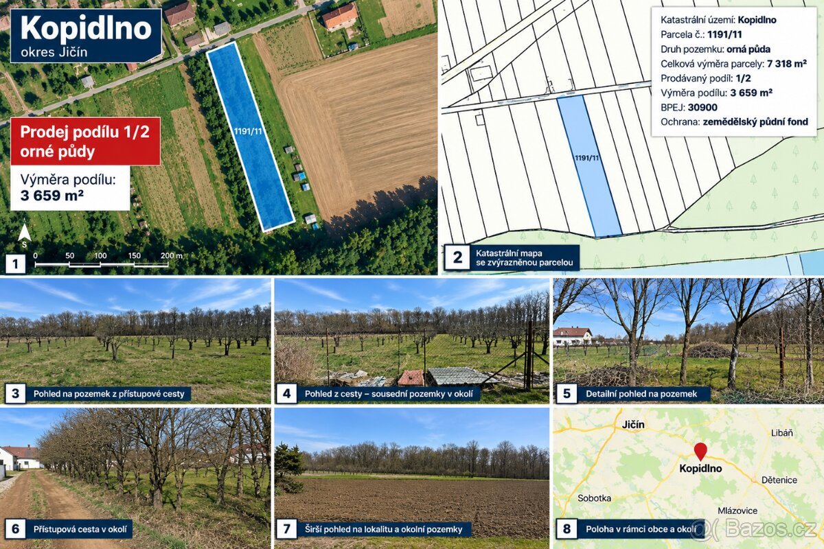 Orná půda Kopidlno 3 659 m² – podíl 1/2