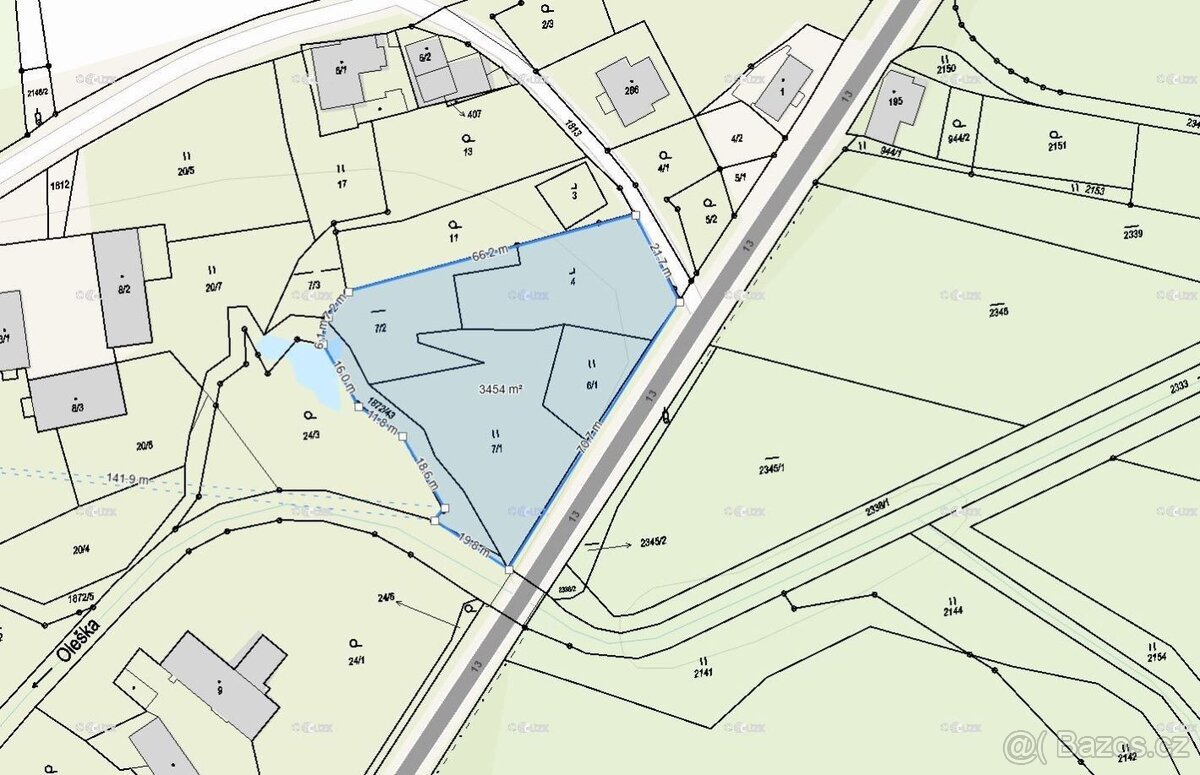 Prodej stavebního pozemku 3454 m2, Dětřichov - Dětřichov u F