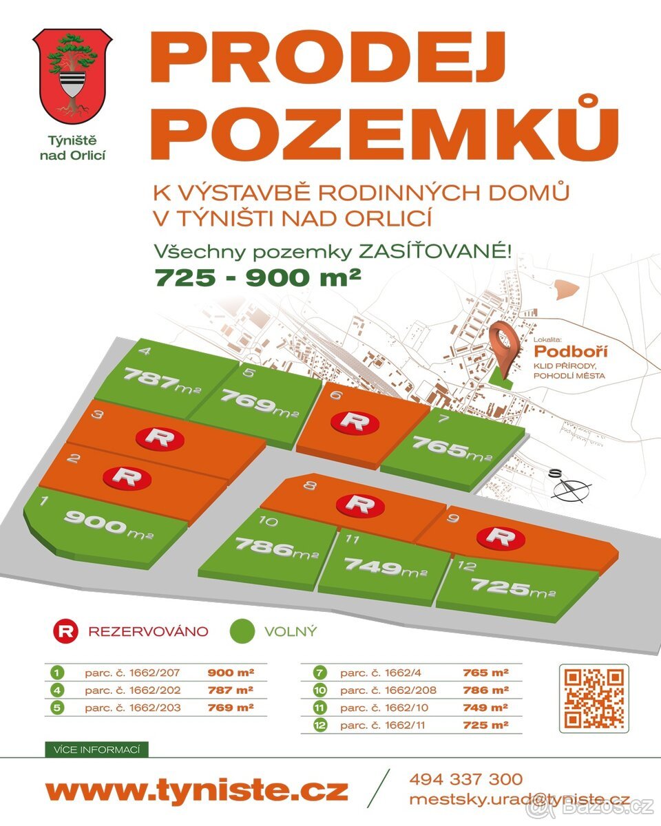 Prodej stavebních pozemků Podboří, Týniště nad Orlicí