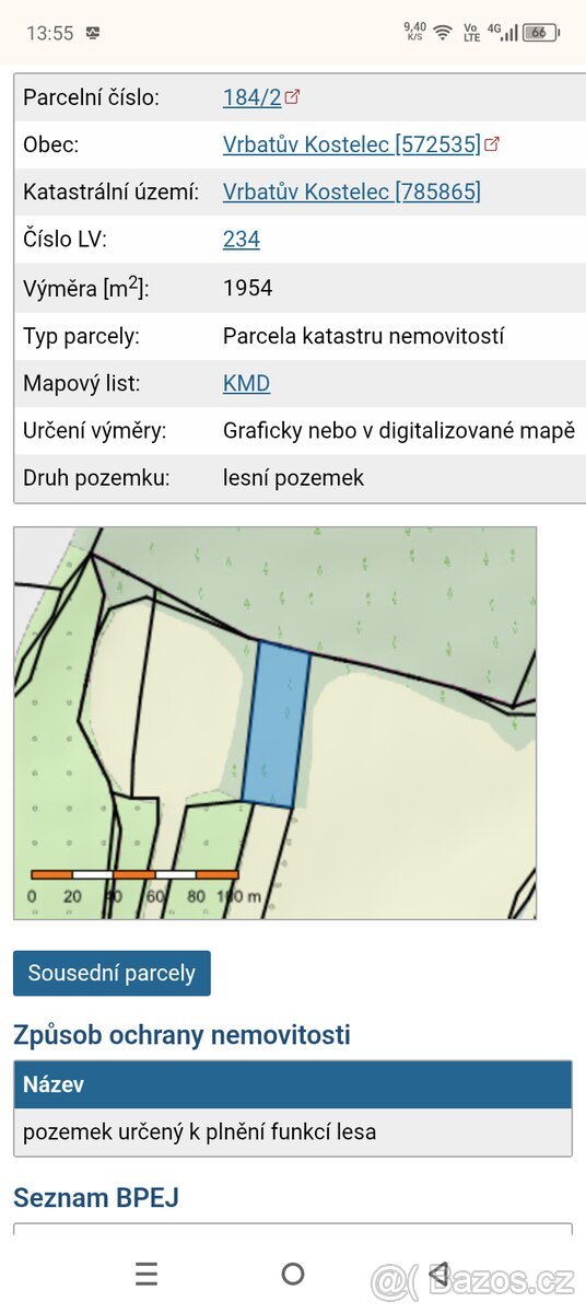 Lesní pozemek Vrbatův Kostelec