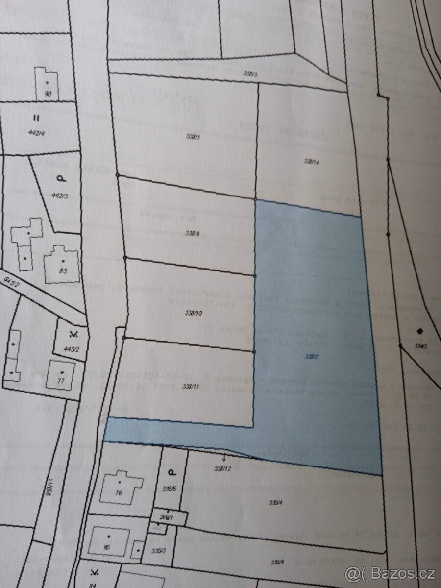 stavební pozemku 4532 m² Okna v Podbezdězí č,p 338/2