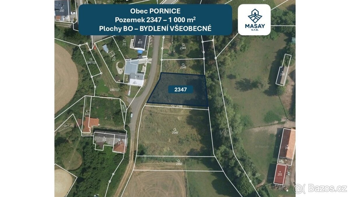 Prodej stavebního pozemku 1000 m², Pornice (Pačlavice)