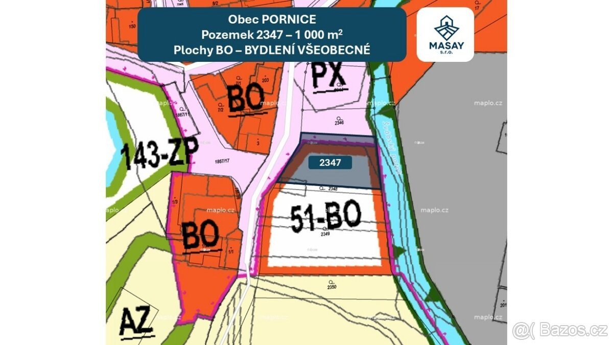 Prodej stavebního pozemku 1000 m², Pornice (Pačlavice)